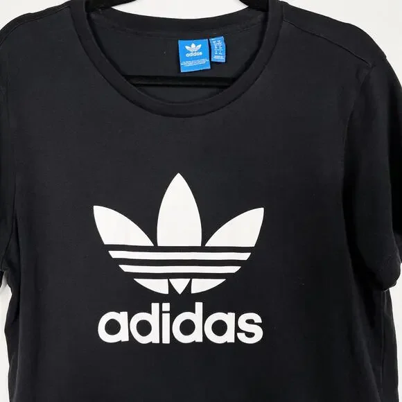 Adidas Originals Womens Small Black Trefoil TShirt Dress Short Sleeve Crew Neck - Picture 3 of 8